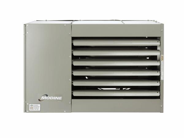 separated combustion & power vented modine unit heater, wall-mounted with horizontal air vents, designed for industrial or commercial heating applications, 360 GIF